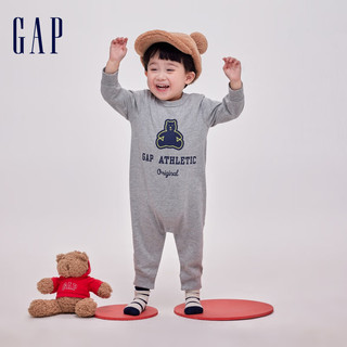 Gap婴儿春季2024LOGO小熊印花纯棉连体衣儿童装890315开裆裤 浅灰色 90cm(18-24月)亚洲尺码