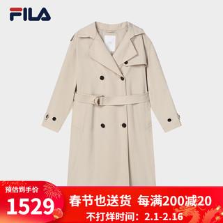 FILA 斐乐 女士梭织外套2024春时尚简约休闲宽松长款风衣 石砂卡其-LK 160/80A/S