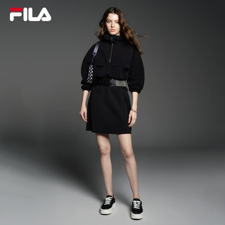 FILA Emerald斐乐女士连衣裙两件套2024春季时尚基础宽松裙子 正黑色-BK 155/76A/XS