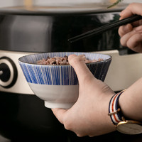 美浓烧 日本进口古染蓝绘釉下彩单个碗复古5英寸饭碗家用陶瓷饭碗