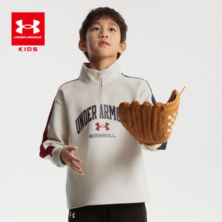 安德玛（Under Armour）男童立领休闲卫衣2024年春儿童拼接撞色棒球卫衣大小童复古上衣 卡其 120cm