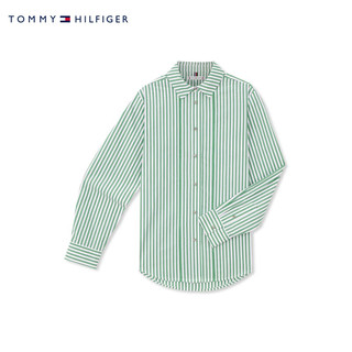 TOMMY HILFIGER24春季女装复古休闲竖条纹合身版长袖衬衫XW0XW02994 绿白条纹0CD 38（L）