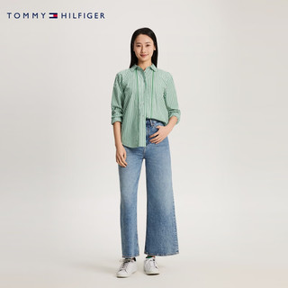 TOMMY HILFIGER24春季女装复古休闲竖条纹合身版长袖衬衫XW0XW02994 绿白条纹0CD 38（L）