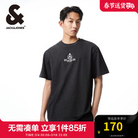 杰克·琼斯（JACK&JONES）男装春季休闲日常纯棉学院风刺绣简约宽松短袖T恤男224101075 E44 黑砂色 常规 E44 黑砂色 185/104A/XL