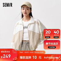 森马（Semir）森马外套女立领拼色潮酷2024春季宽松质感夹克时尚 白咖色调00315 150/76A/XS