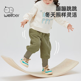 威尔贝鲁（WELLBER）儿童裤子加厚秋冬款宝宝加绒长裤男女童2023保暖加厚洋气童装 军绿 120/56