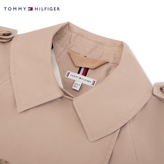 TOMMY HILFIGER 24早春女装简约干练双排扣收腰合身风衣外套WW0WW40481 卡其色AEG 32