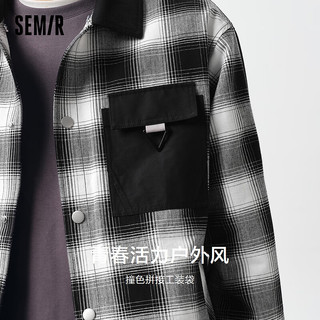 森马（Semir）外套男2024春季拼接撞色格纹上衣可脱卸连帽潮 黑白色调00391 160/80A/XS