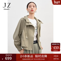 玖姿·安娜蔻轻运动户外休闲感宽松连帽短外套风衣2024春季 草绿 XL