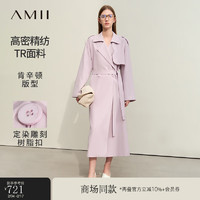 AMII 2024春高级通勤风配腰带高开叉长款风衣女多巴胺色彩上衣 粉紫色 155/80A/S