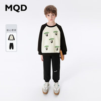 马骑顿 MQD童装上衣+裤男大童24春学院风卡通休闲运动圆领套装 黑色 1