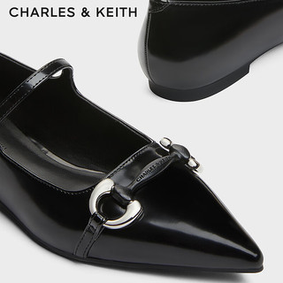 CHARLES&KEITH24春季一字带马衔扣平底玛丽珍鞋CK1-71720065 Black Box黑色 35