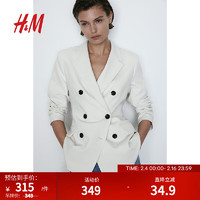 H&M2024春季女装商务休闲风外穿双排扣设计感休闲西装1215794 奶油色 155/76A