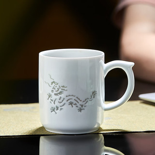 景德镇陶瓷中式家用马克杯玲珑雕刻龙凤办公室喝水带加热杯垫茶水分离杯 龙杯—自强不息简盒装