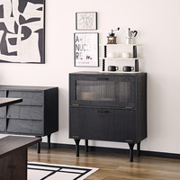 DOJUS全实木餐边柜北欧复古家用玄关收纳柜子储物柜简约客厅边柜落地柜 复古实木边柜【原木色】 80*40*95CM(老榆木)