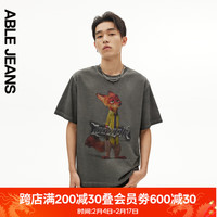 ABLE JEANS 24夏季疯狂动物城复古印绣花宽松T恤短袖男781426 矿石灰 XXS