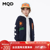 马骑顿 MQD童装男童毛衣24棋盘格卡通休闲儿童棒球领针织衫潮 藏青 120cm