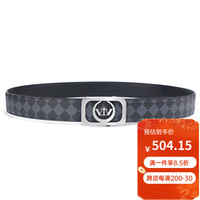 V.V.Brown中青年商务宴会裤腰带不锈钢自动扣真皮牛皮菱格纹皮带男新年 黑色 120CM