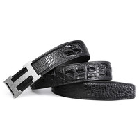 V.V.Brown意大利品牌真正鳄鱼皮皮带高档男腰带真皮轻奢新年 黑色银扣【礼盒装】