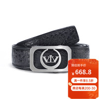 V.V.Brown 男士腰带鳄鱼皮轻奢自动扣真皮休闲皮带新年 黑色【拍下客服致电核实尺码】