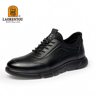 老人头（LAORENTOU）休闲鞋男鞋耐滑运动板鞋男士透气韩版户外皮鞋 A20111 黑色 43