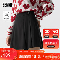 森马（Semir）半身裙女易打理A字裙2024春季俏皮百褶裙百搭 黑色90001 150/58A/XS