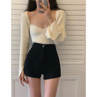 ESCURLTF高腰牛仔短裤女夏季韩版百搭显瘦弹力收腹修身a字热裤 修身牛仔短裤黑色 M