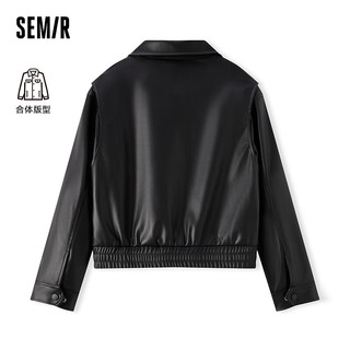 森马（Semir）外套女翻领纯色百搭2024春潮酷pu仿皮夹克高街 黑色调00399 160/84A/M