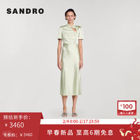 SANDRO2024早春女装不对称镂空领口高腰长款连衣裙SFPRO03490 8111/杏绿色 38