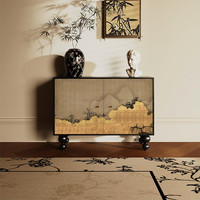 韵祺阁入户正对门玄关柜中古风漆画装饰柜家用客厅实木收纳柜储物柜 北美白蜡木 尺寸:长115*宽40*高85cm