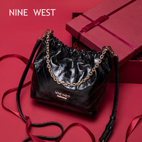 NINE WEST 玖熙 轻奢包包女包真皮女士单肩包手提流浪包生日情人节礼物女送女友老 黑色