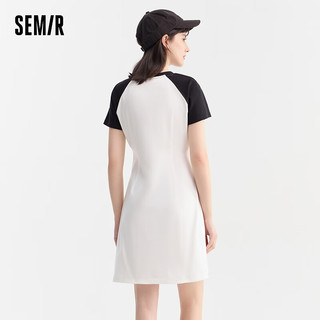 Semir 森马 连衣裙女插肩袖修身收腰2024夏季字母开叉短裙运动风潮流 黑色调00399 155/80A/S