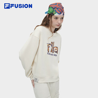 FILA FUSION斐乐潮牌女子针织套头衫2024春新款时尚休闲字母卫衣 灰麦色-BG 160/80A/S