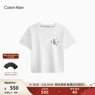 Calvin Klein Jeans24春夏女士纯棉字母印花潮流辣妹短款短袖T恤J223495 YAF-月光白 S