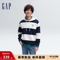 Gap男女装春季2024LOGO撞色条纹抽绳连帽卫衣885518套头上衣 蓝白撞色 165/88A(S)亚洲尺码