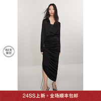 欧时力【100%醋酸】 V领法式小黑裙连衣裙2024春装收腰 黑色 XS