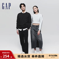 Gap男女装春季2024LOGO纯色基础款圆领卫衣891047套头上衣 炭黑色 185/104A(XXL)亚洲尺码