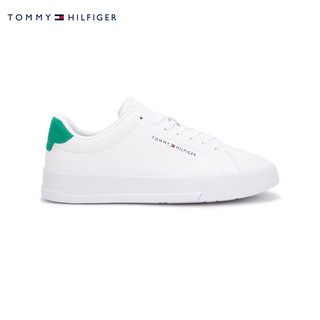 TOMMY HILFIGER24春季男装简约字母撞色拼接牛皮革小白鞋板鞋04971 白色0K4 41