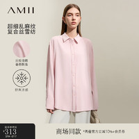 AMII2024春通勤风翻领直筒乱麻纹复合丝雪纺长袖衬衫女 桃粉 165/88A/L