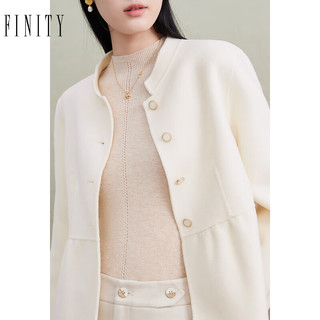菲妮迪（FINITY）品牌毛呢外套简约白色纯时尚休闲通勤外套 米白色 L