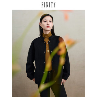 菲妮迪（FINITY）品牌毛呢外套秋季简约时尚黑色通勤短款大衣 黑色 XXL