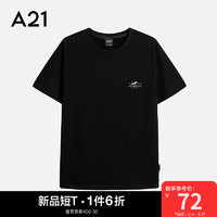 A21 短袖t恤男装合体时尚百搭纯棉休闲圆领短袖情侣装T恤衫 黑色 XXXL