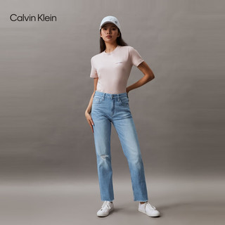 Calvin Klein Jeans24春夏女士潮流破洞毛边高腰修身直筒牛仔裤J223377 1AA-牛仔浅蓝 25