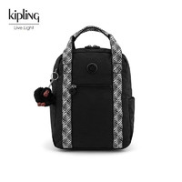 kipling 凯普林 女款轻便帆布包新款时尚休闲学生书包双肩背包|EMMALINE 墨黑色织带拼接