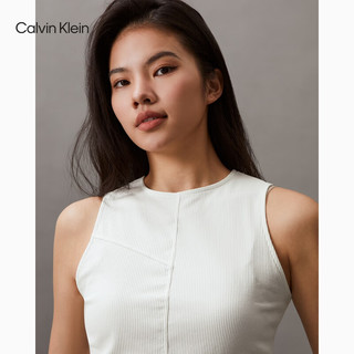 Calvin Klein Jeans24春夏女士简约布标螺纹微弹修身内搭背心T恤J223108 CGA-奶昔白 XS