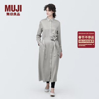 MUJI 無印良品 无印良品（MUJI）女式 粘纤混 衬衫领 长袖连衣裙 女装长裙裙子 BC2J2A4S 浅灰色 XL(165/92A)