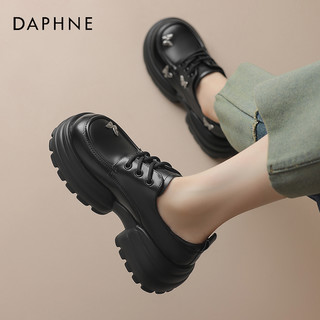 DAPHNE 达芙妮 厚底蝴蝶小皮鞋女2024系带乐福鞋英伦增高松糕鞋