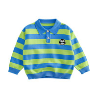 棉花堂棉花堂儿童翻领毛衣2024春季小童卡通套头休闲可爱高级感上衣 蓝绿条 90cm