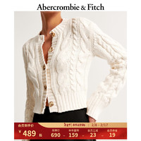 ABERCROMBIE & FITCH女装 24春辣妹毛衣麻花设计感短款修身针织开衫 355608-1 奶油色 XS (160/84A)