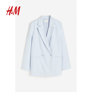 H&M 女装西装2024春季梭织面料平驳领双排扣休闲西服1208312 浅蓝色 155/80A